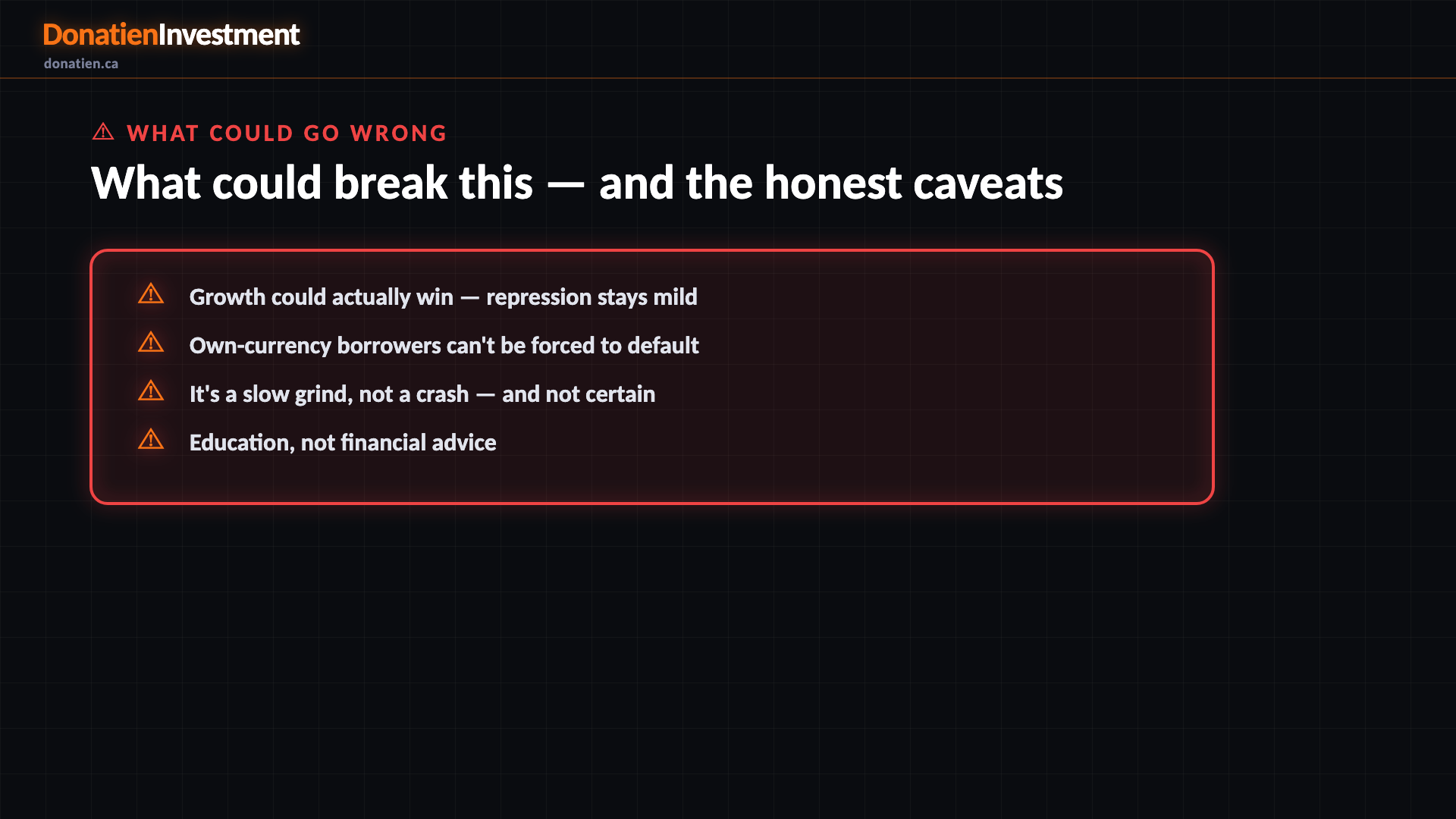What could break this — and the honest caveats — Donatien Investment