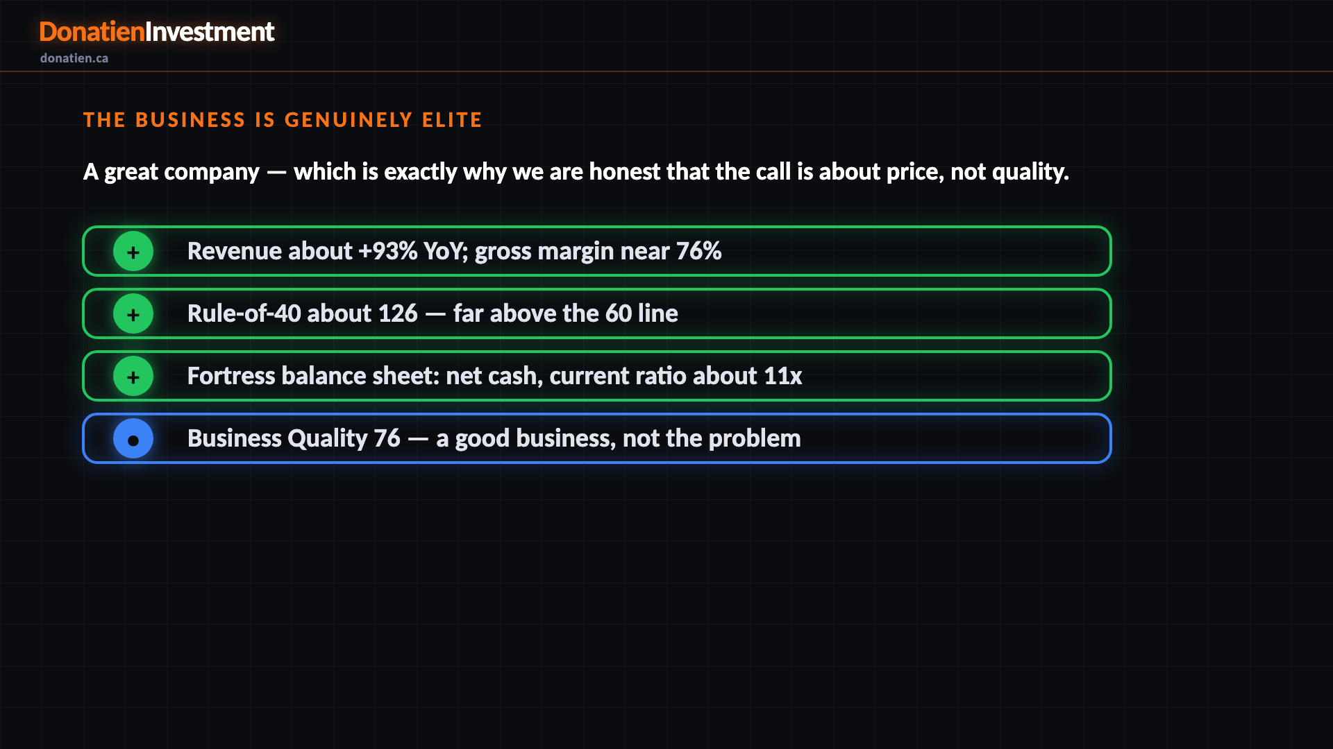 The business is genuinely elite