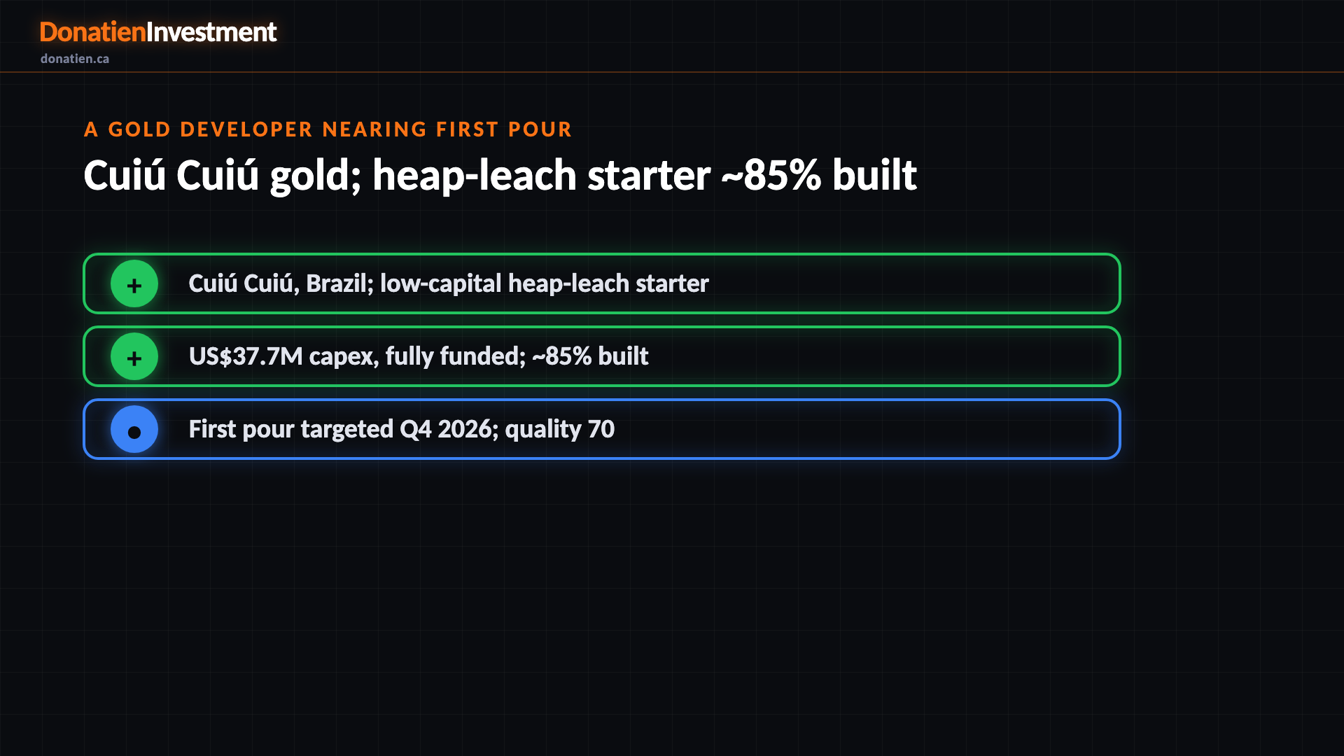 A gold developer nearing first pour