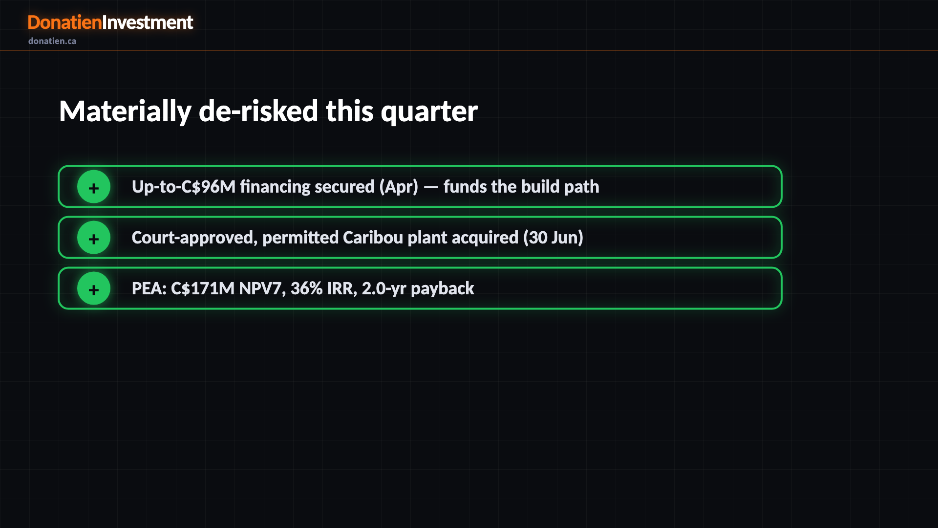 Materially de-risked this quarter