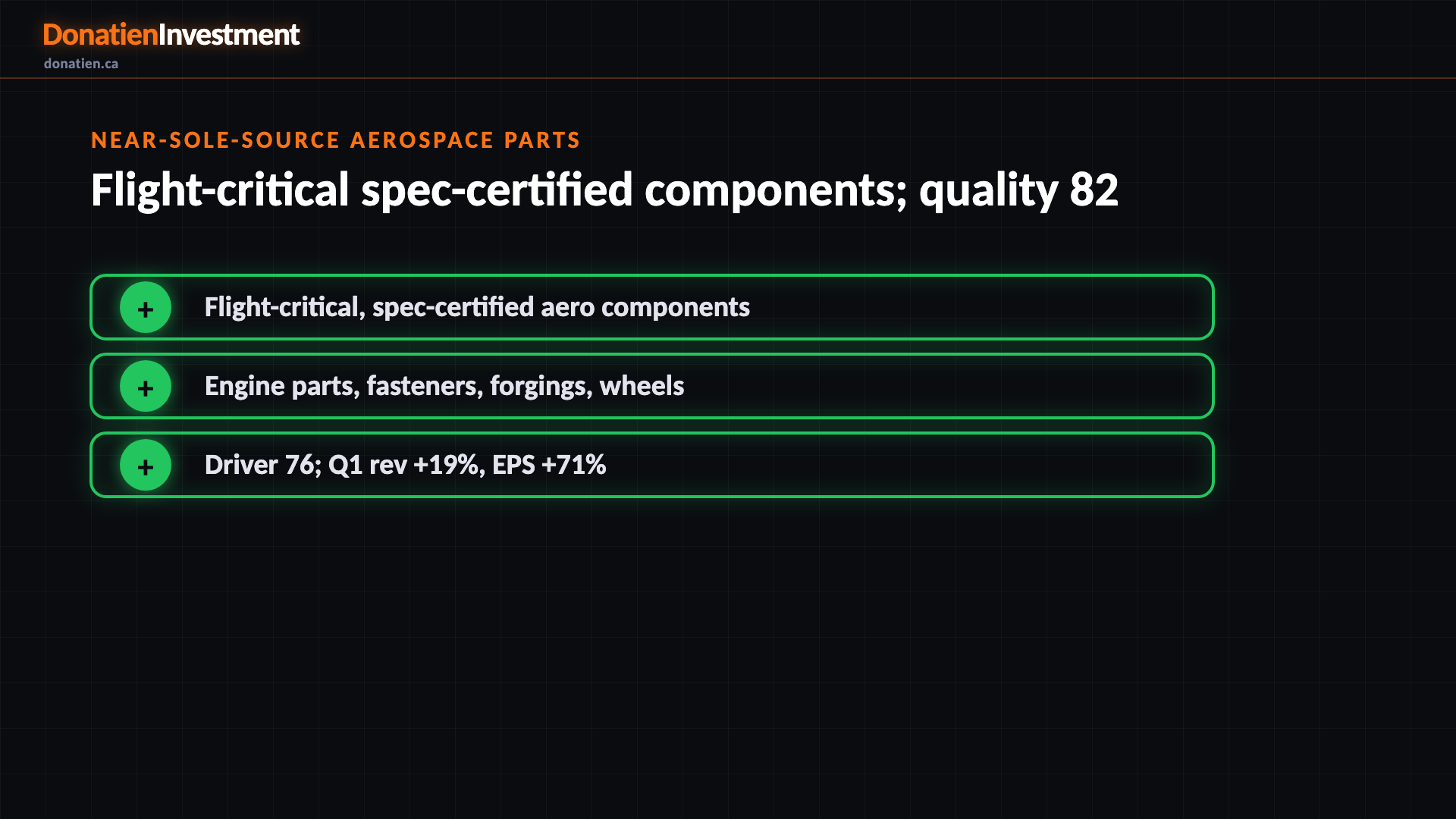 Near-sole-source aerospace parts