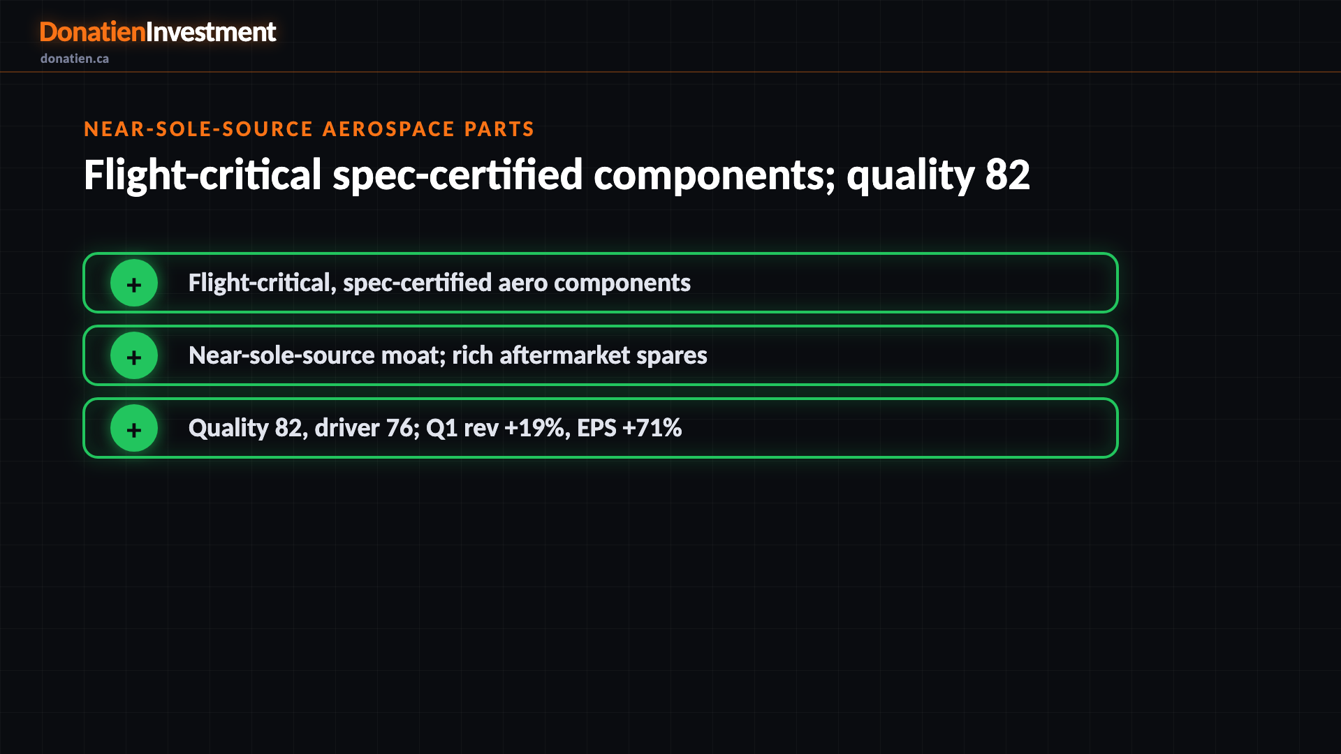 Near-sole-source aerospace parts