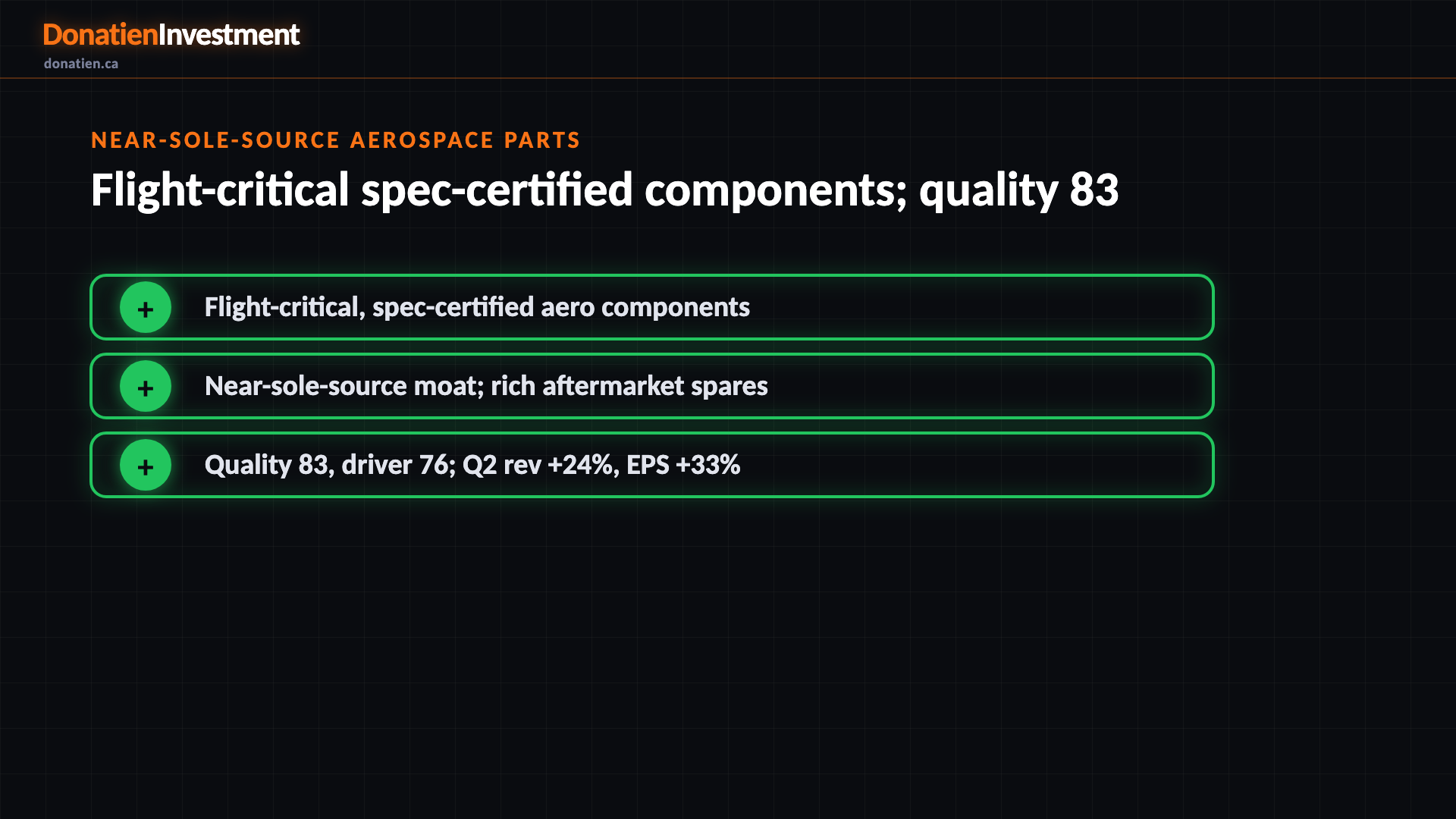 Near-sole-source aerospace parts