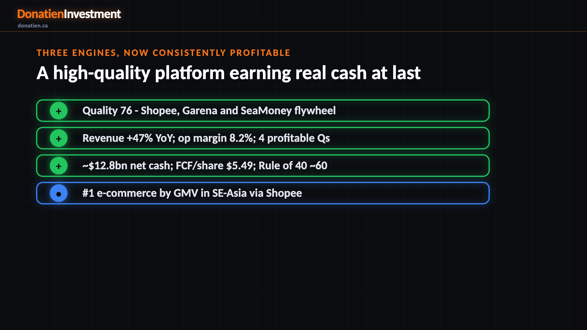 Three engines, now consistently profitable