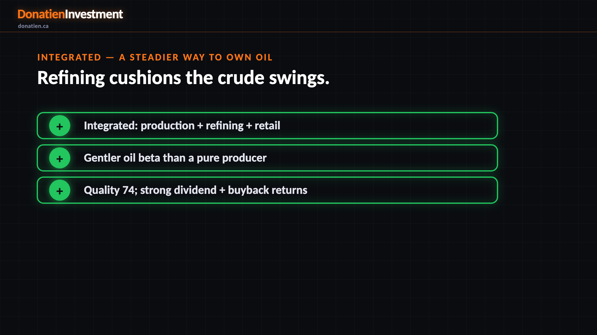 Integrated — a steadier way to own oil